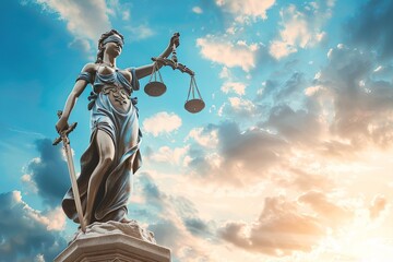 Lady Justice. Statue of Justice against the sky. Legal and legal concept. 