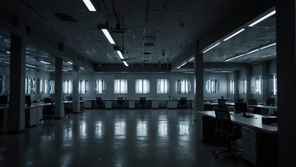 Harsh fluorescent lights in an office building Silent art galleries