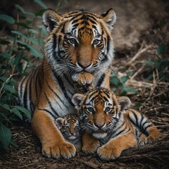 A tiger cub cuddled up with its siblings for warmth and security.

