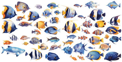 Sea fish watercolor illustration clipart.