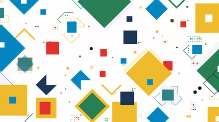 A geometric design of yellow, green, blue and red squares, in a simple illustration style with flat colors and a white background. 