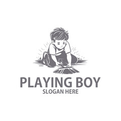 Cheerful boy logo vector illustration