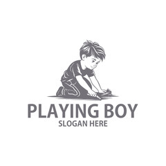 Cheerful boy logo vector illustration