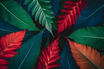 red and green leaves abstract background, leafy background 
