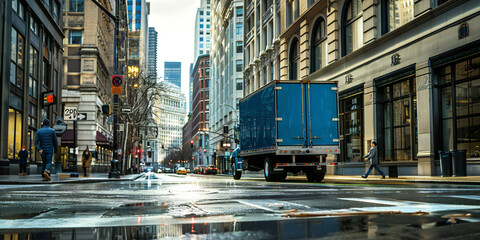 Delivery Truck Making Urban Deliveries An image of a delivery truck navigating city streets to make...