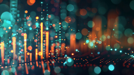 A colorful, abstract cityscape with buildings and lines. The colors are bright and the lines are thin, giving the impression of a futuristic, digital world