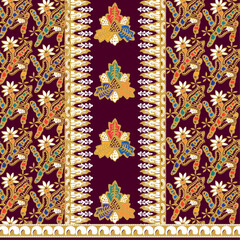 Textile Ornament Pattern colourful flowers and line