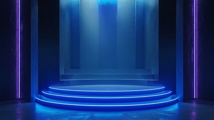 Dark blue stage podium 3d background product platform of empty scene presentation pedestal minimal...