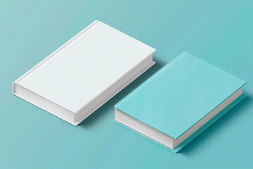 Two minimalist books: one white, the other blue on a light gray backdrop.
