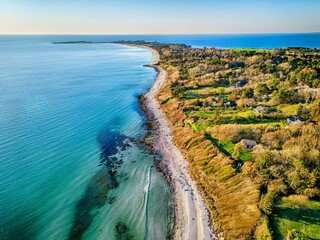 Aerial view of sea with greenery beach in Odsherred