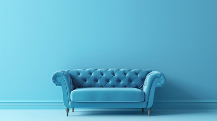 Elegant Blue Couch Against Blue Wall