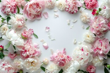 Drawing of a heart-shaped arch made of flowers. Backdrop with selective focus and copy space for the inscription. Beautiful simple AI generated image in 4K, unique.