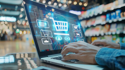 Person Using Laptop Computer in Store
