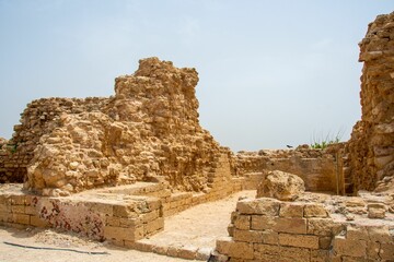 View of yellow stone old stones of the building.