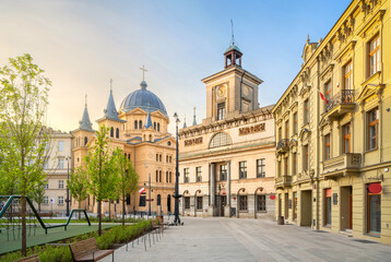 Lodz, Poland. Building of historic old Town Hall located on Liberty Square (Plac Wolnosci)