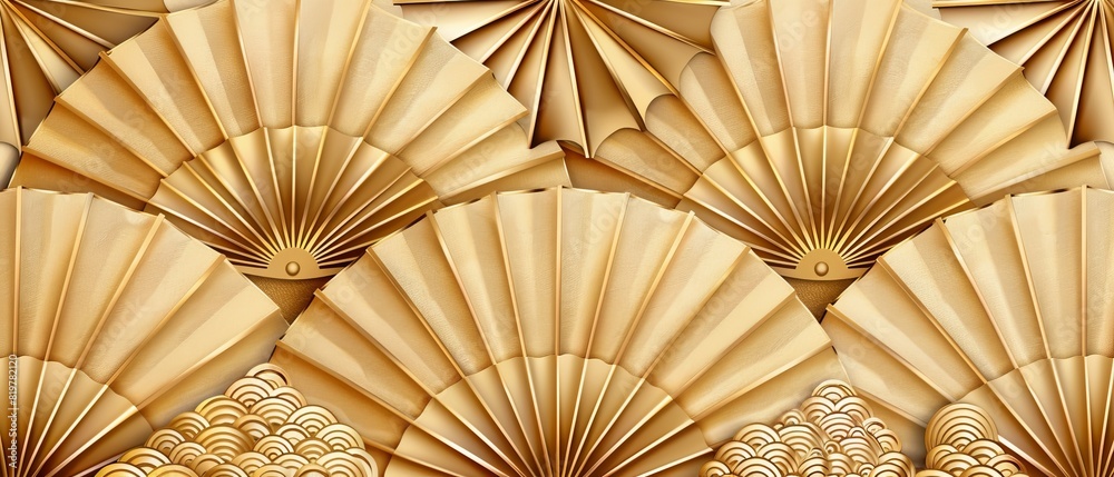 Aufkleber The umbrella elements are modernized and set against a gold geometric background with a Japanese pattern.