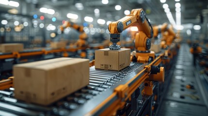 Fototapeta premium Modern packing robots, in a ceaseless dance of sorting and packaging, steer the pace of the industrial game.