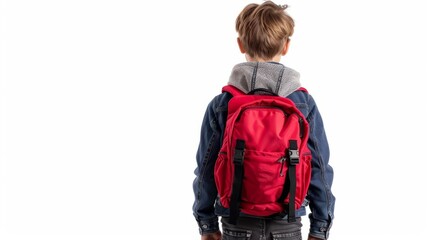 Young Student Wearing School Backpack on White Background - Back to School Concept