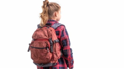 Young Scholar Ready for School - Rear View of Child with Backpack on White Background