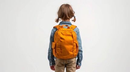 School Ready: Child Wearing Backpack - Commercial Adorable Back to School Concept on White Background