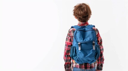 Young Student with Backpack Walking Away - Back View on White Background for School Ads and Promotions