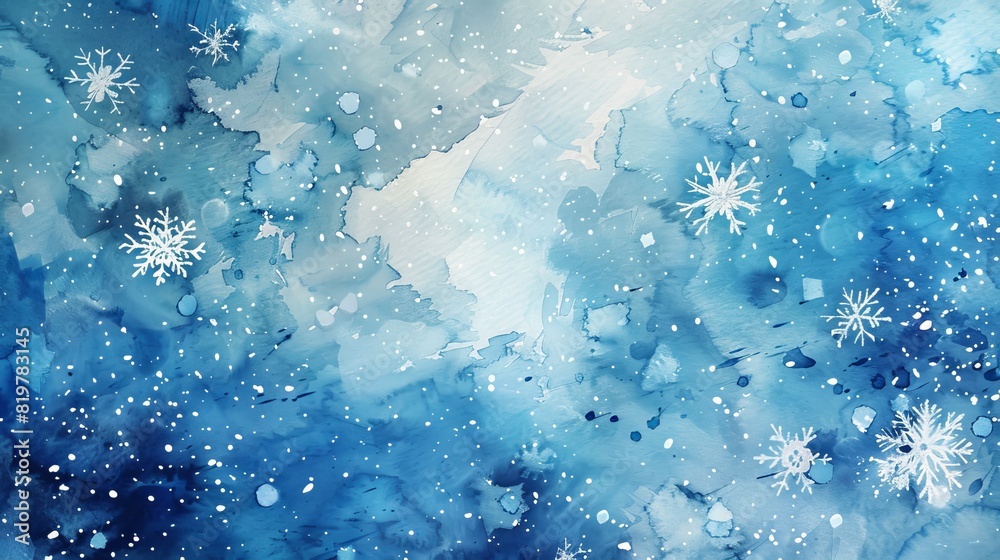 Wall mural Snowflake watercolor background with abstract winter theme.