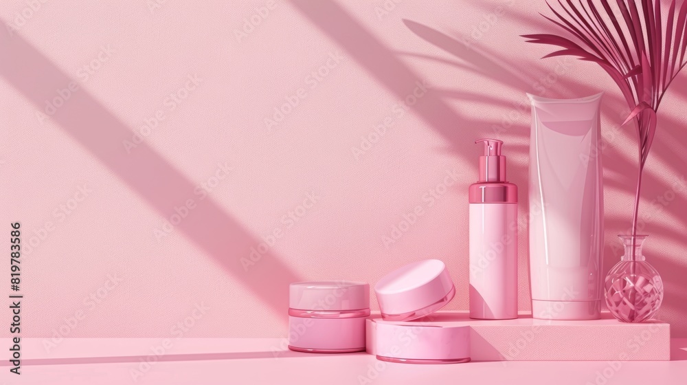 Aufkleber this is a 3d rendering of a natural beauty backdrop for cosmetic product display with a pink color b