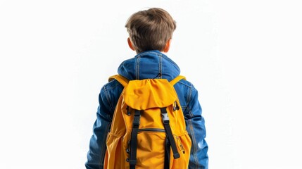 child with backpack isolated on white
