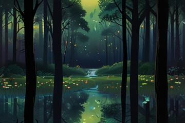 A whimsical forest scene vector illustration