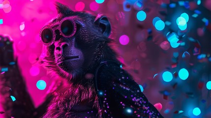 Creative Animal Concept: Baboon in Disco

