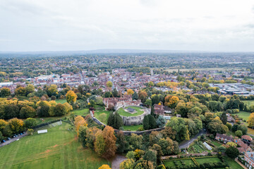 beautiful aerial view of Farnham Castle, South England, Surrey, United Kingdom