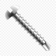 Metal self-tapping screw isolated on transparent background. Realistic 3d Vector illustration