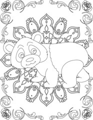 Panda on Mandala Coloring Page. Printable Coloring Worksheet for Adults and Kids. Educational Resources for School and Preschool. Mandala Coloring for Adults