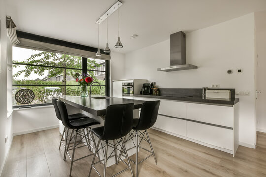 Modern kitchen design with nature view