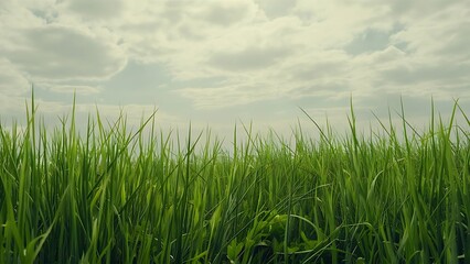 Obraz premium Spring landscape with green grass and clouds