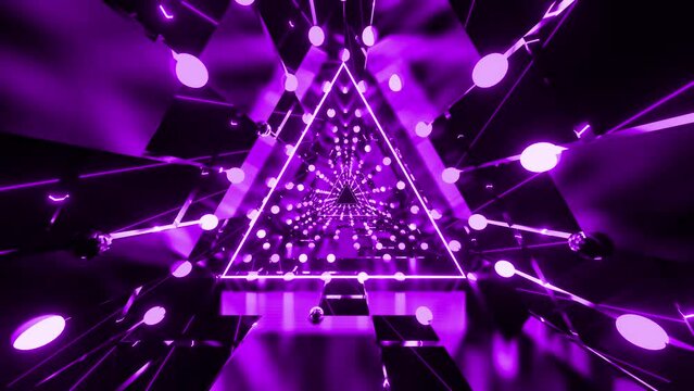 3d illustration VJ loop purple background of seamless dynamic futuristic neon triangle tunnel