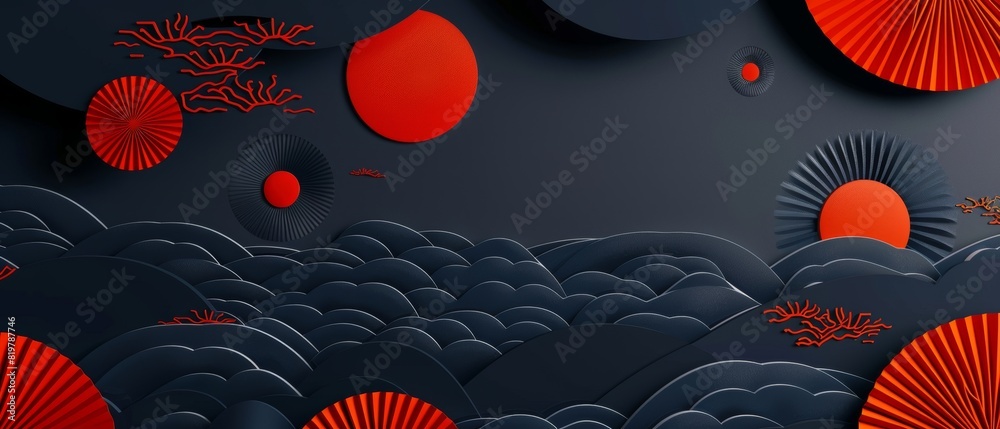Aufkleber animated modern of japanese motif and icon. oriental wedding invitation background. abstract templat