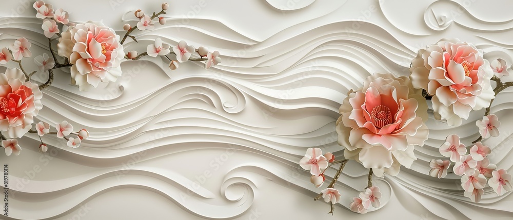 Poster this japanese background modern features a peony flower background and a camellia floral pattern wit