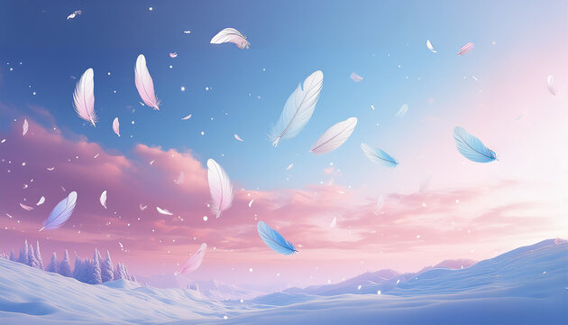 冬のファンタジー羽根の舞う空
