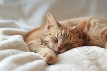 A cat sleeping on a white background, high quality, high resolution