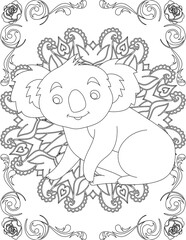 Koala on Mandala Coloring Page. Printable Coloring Worksheet for Adults and Kids. Educational Resources for School and Preschool. Mandala Coloring for Adults