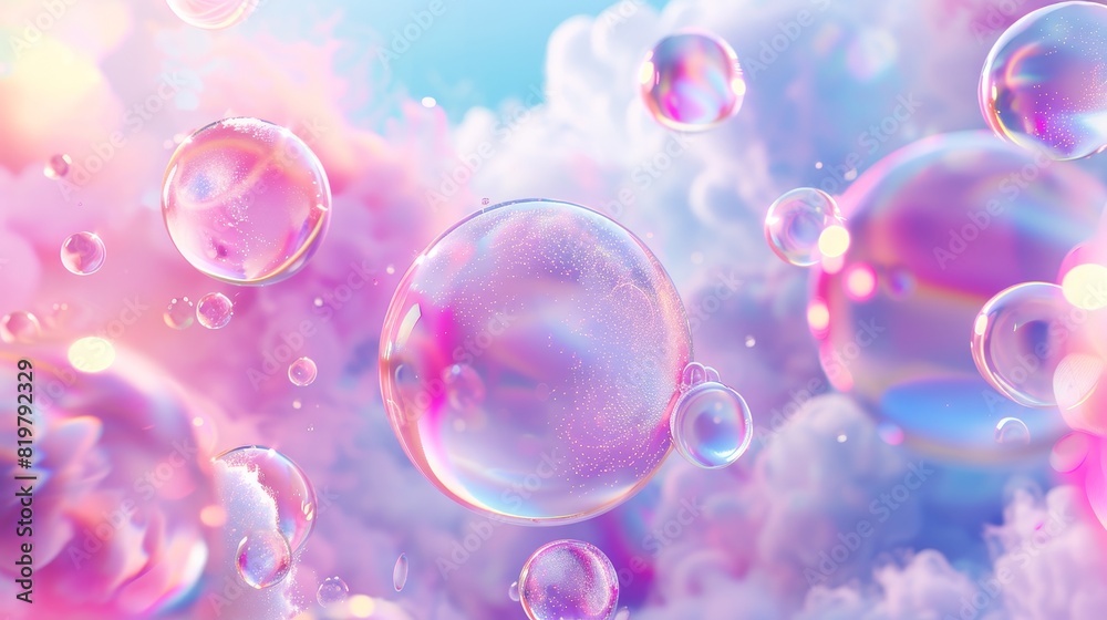 Poster this abstract background features floating liquid blobs, soap bubbles, and metaballs.