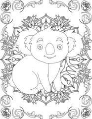 Koala on Mandala Coloring Page. Printable Coloring Worksheet for Adults and Kids. Educational Resources for School and Preschool. Mandala Coloring for Adults