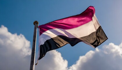 asexual flag flies against the blue sky, lgbt pride month