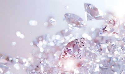 a pile of diamonds falling down on a white background, Generative AI