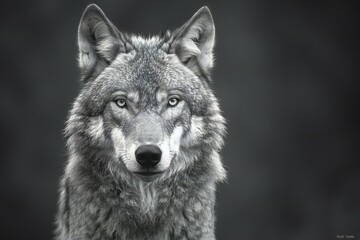 Illustration of  black and white shot of a brown wolf, high quality, high resolution