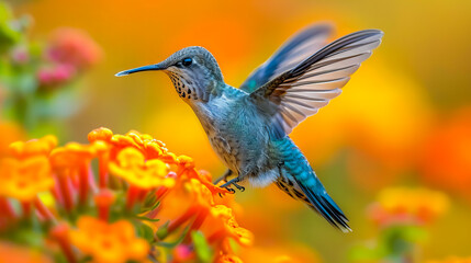 Fototapeta premium Hummingbird Among Flowers