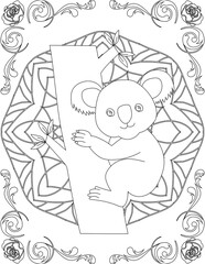 Koala on Mandala Coloring Page. Printable Coloring Worksheet for Adults and Kids. Educational Resources for School and Preschool. Mandala Coloring for Adults