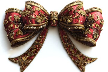 A red and gold bow image with clip art, high quality, high resolution