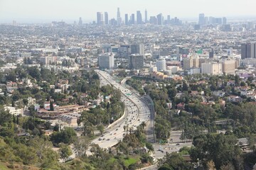 Fototapeta premium Scenic shot of a vibrant cityscape of Los Angeles, California, USA from the top of a tall mountain